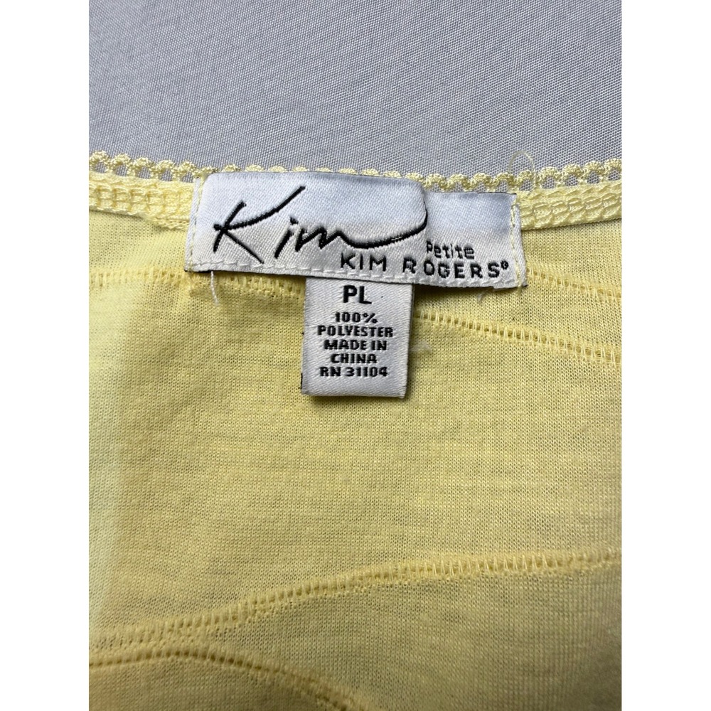 Kim Rogers Womens Petite Large‎ Yellow Wavy Textured Short Sleeve Scoop Neck Top - Picture 2 of 4